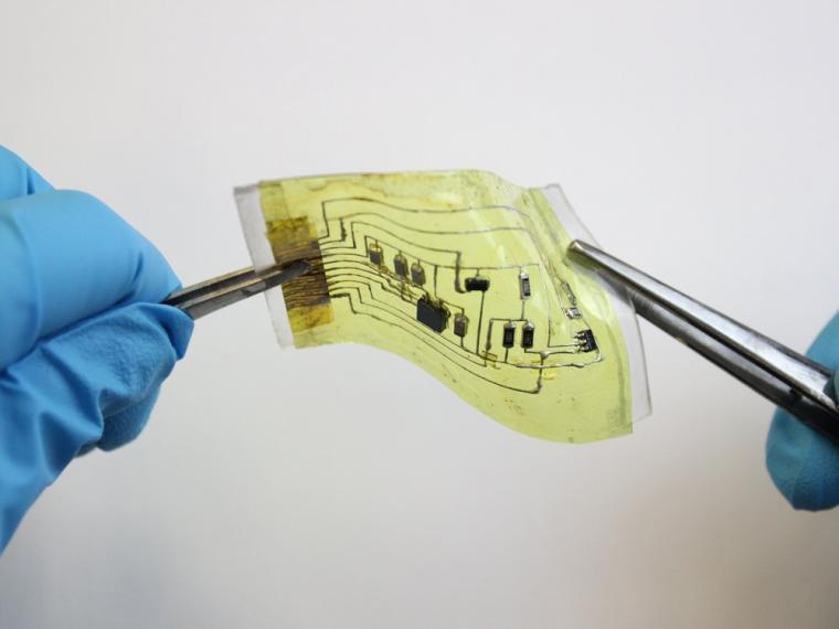 This new electronic skin device can stretch by 60% in any direction without...