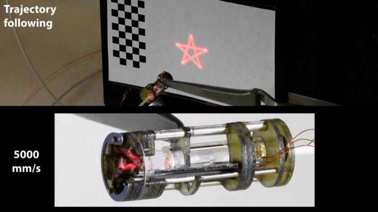 This collage shows a prototype of the laser steering device creating a star...