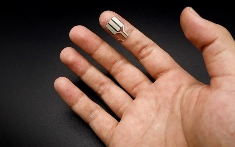 This thin strip can be worn on a fingertip and generate small amounts of...