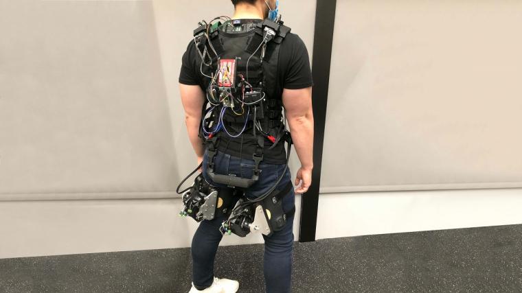 A student wearing the Asymmetric Back eXosuit.