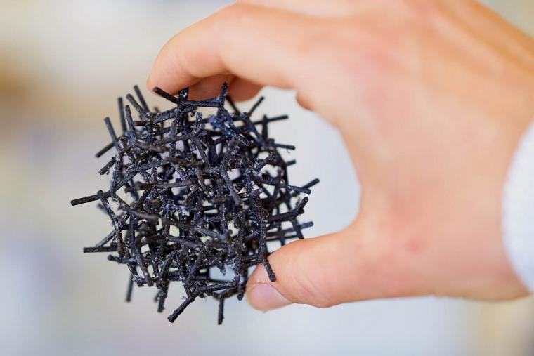The model shows the filigree internal structure, a network of graphene tubes...