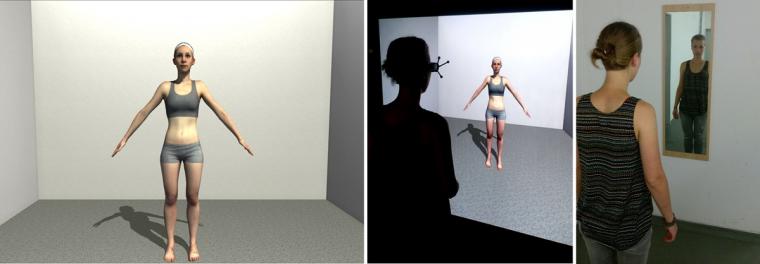 Left: Screenshot of the virtual scene viewed by the participant; Middle:...