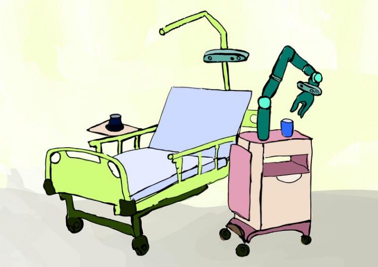 Visualization of the employment of a robot arm for the support of patients with...